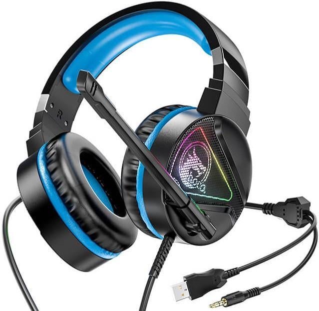 Наушники игровые HOCO W104 Drift с микрофоном LED подсветкой 98дБ blue/black