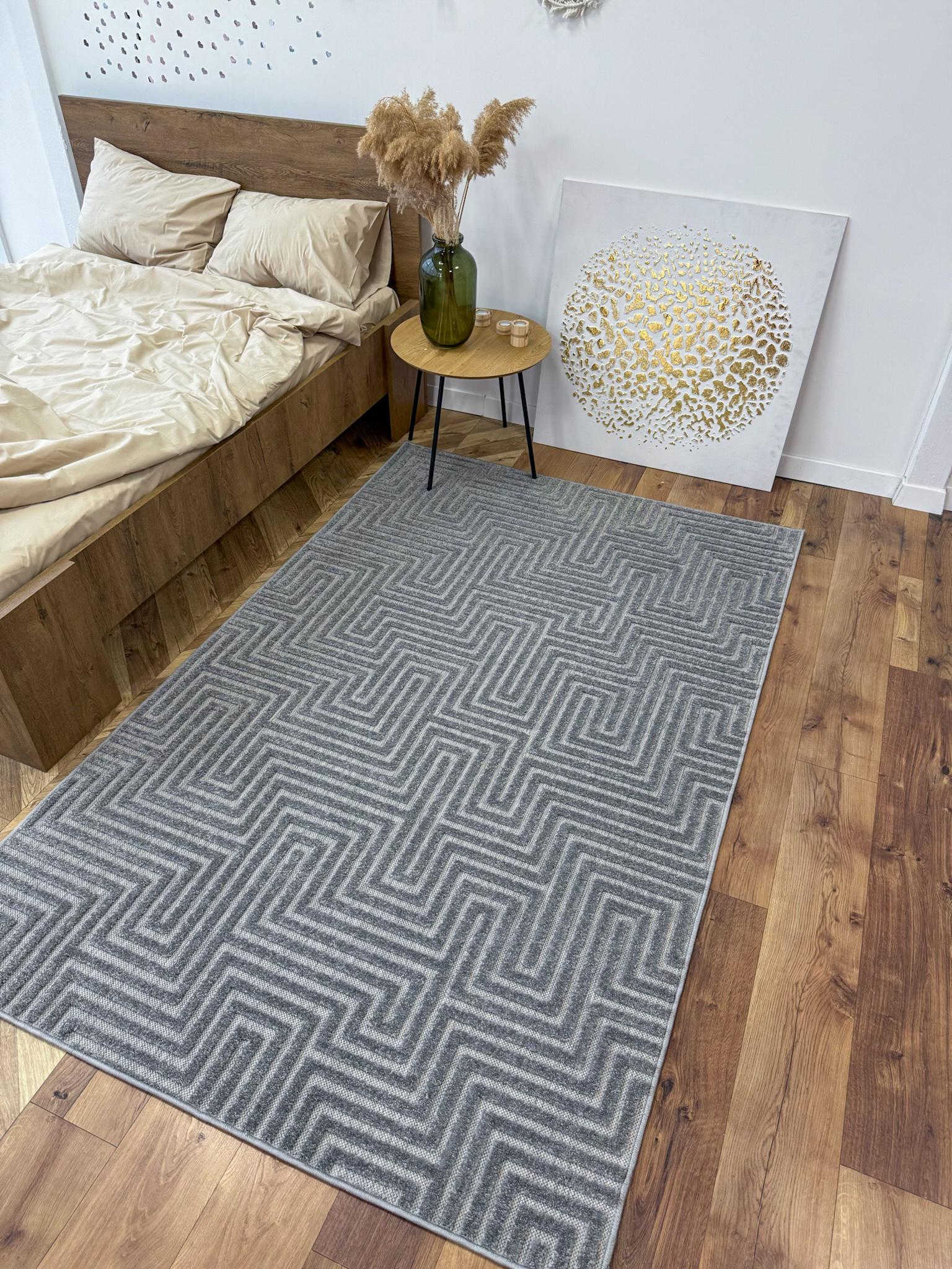 Ковер прямоугольный с объемным геометрическим узором 80х150 см Графитовый