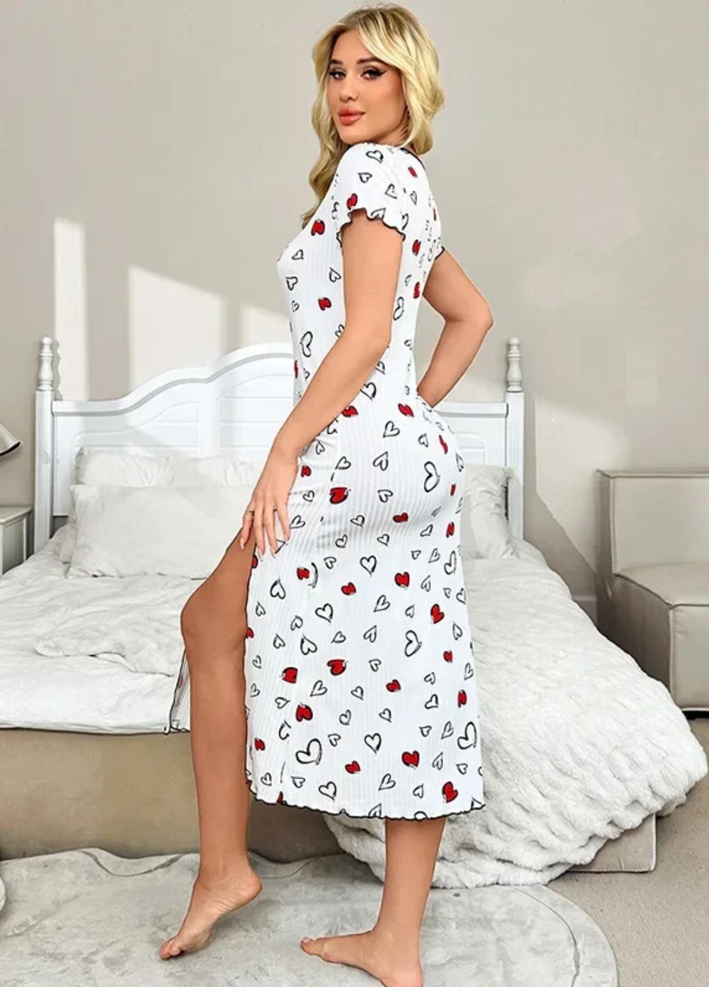 Ночная рубашка женская Night Inspiration в рубчик с разрезом и короткими рукавами S Черно-белый (1951-42-01) - фото 2