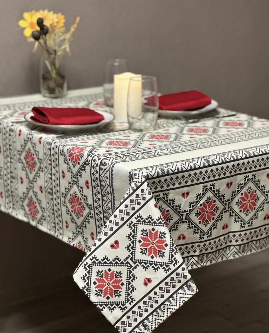 Скатерть с этническим украинским орнаментом 150x250 см Молочный (2881697831)