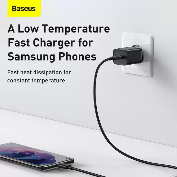 Зарядное устройство Baseus 25W 1Type-C Super Si Quick Charger QC3.0+PD3.0 3A с кабелем Baseus Type-C to Type-C 3A 1 м Black (TZCCSUP-L01) - фото 13