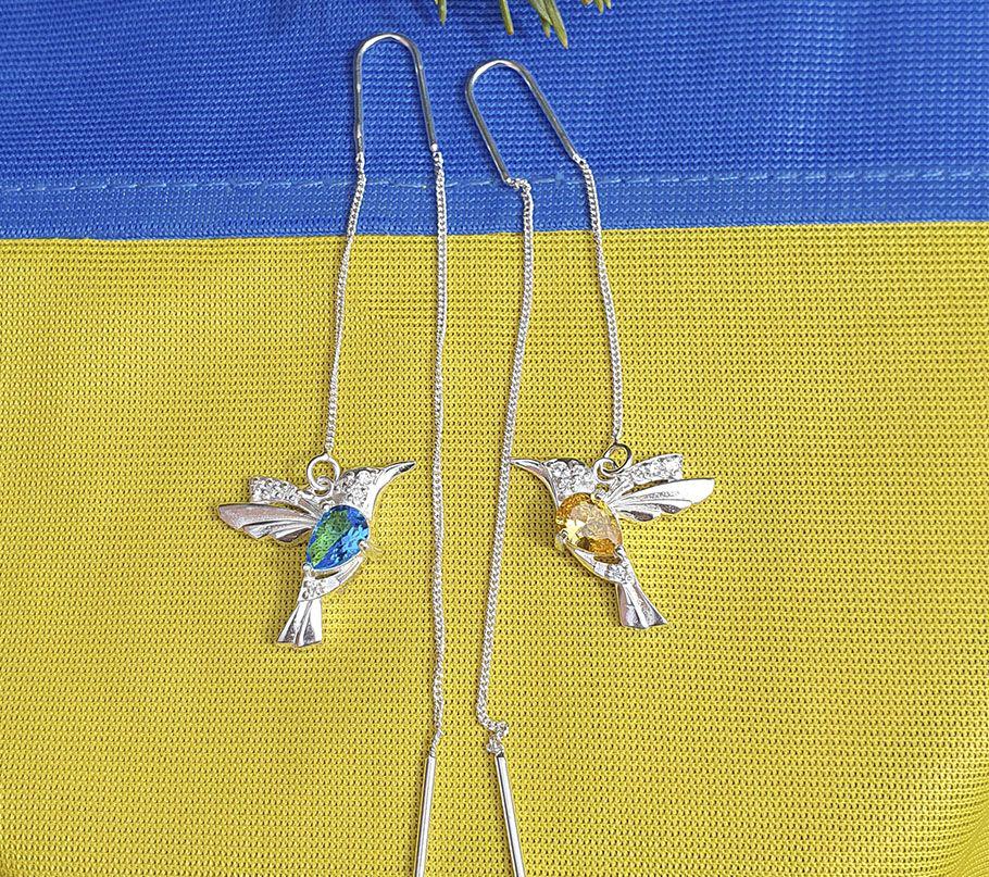 Серьги протяжки серебряные Maxi Silver 9219 Колибри (89220)
