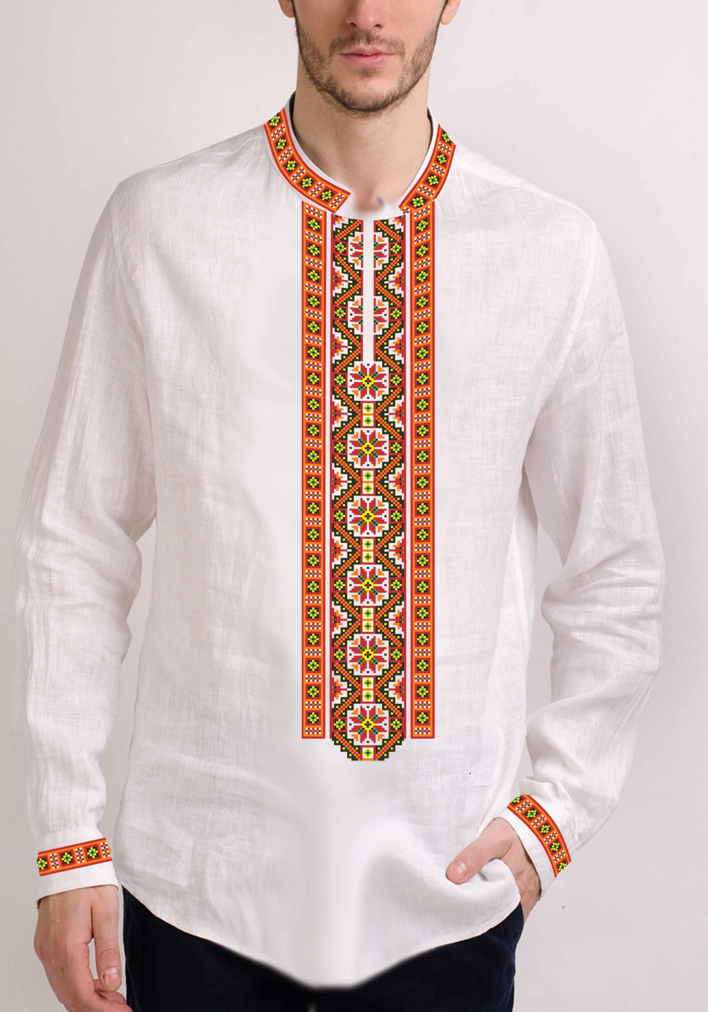 Заготовка для вишивки нитками або бісером/сорочка чоловіча не пошита СЧД-307 домоткане полотно