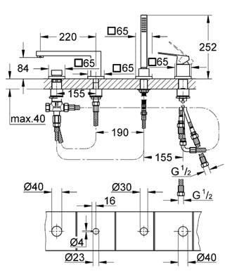 Змішувач для ванни Grohe Eurocube 19897001 на 4 отвори Хром (30948) - фото 3