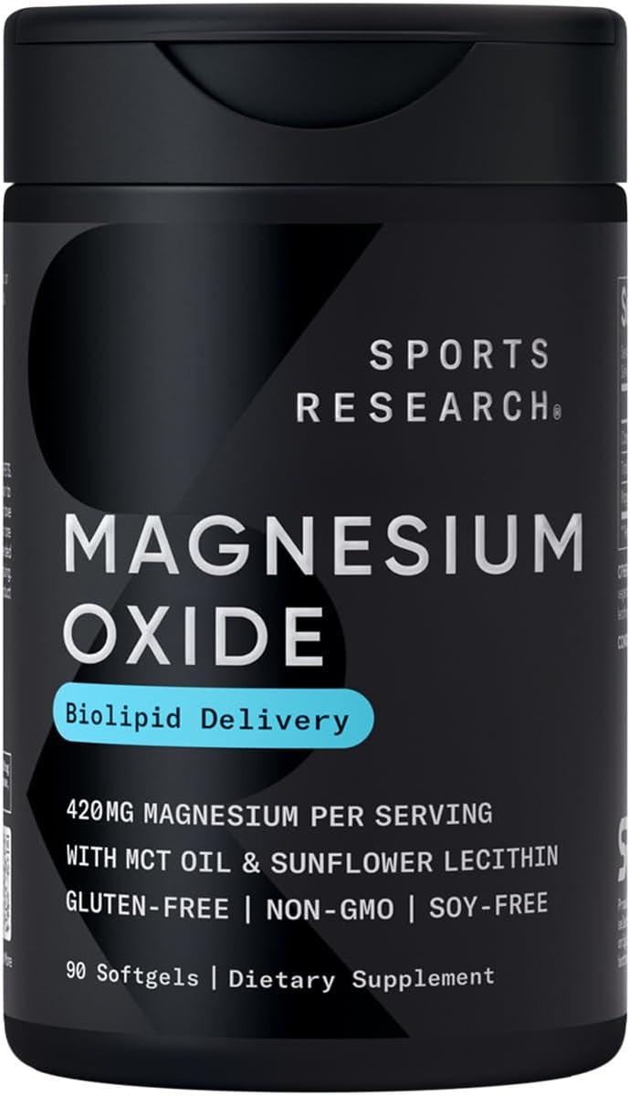 Магний оксид Sports Research Magnesium Oxide 420 mg 90 Softgels