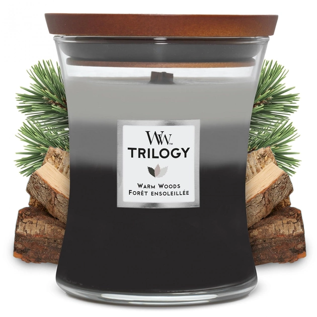 Свеча ароматическая Woodwick Medium Trilogy Warm Woods с трехслойным ароматом 275 г (1701255405) - фото 1