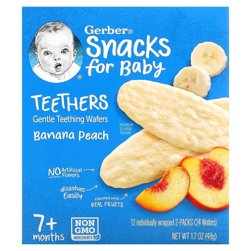 Вафли прорезыватели Gerber для мягкого прорезывания зубов для малышей от 7 мес. банан и персик