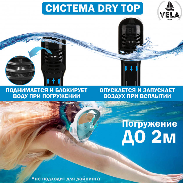 Маска полнолицевая Vela Sport для плавания L/XL Бирюзовый (00315) - фото 9