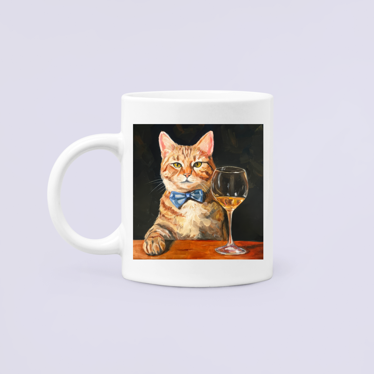 Чашка керамическая с принтом Кот с бокалом вина 330 мл Белый