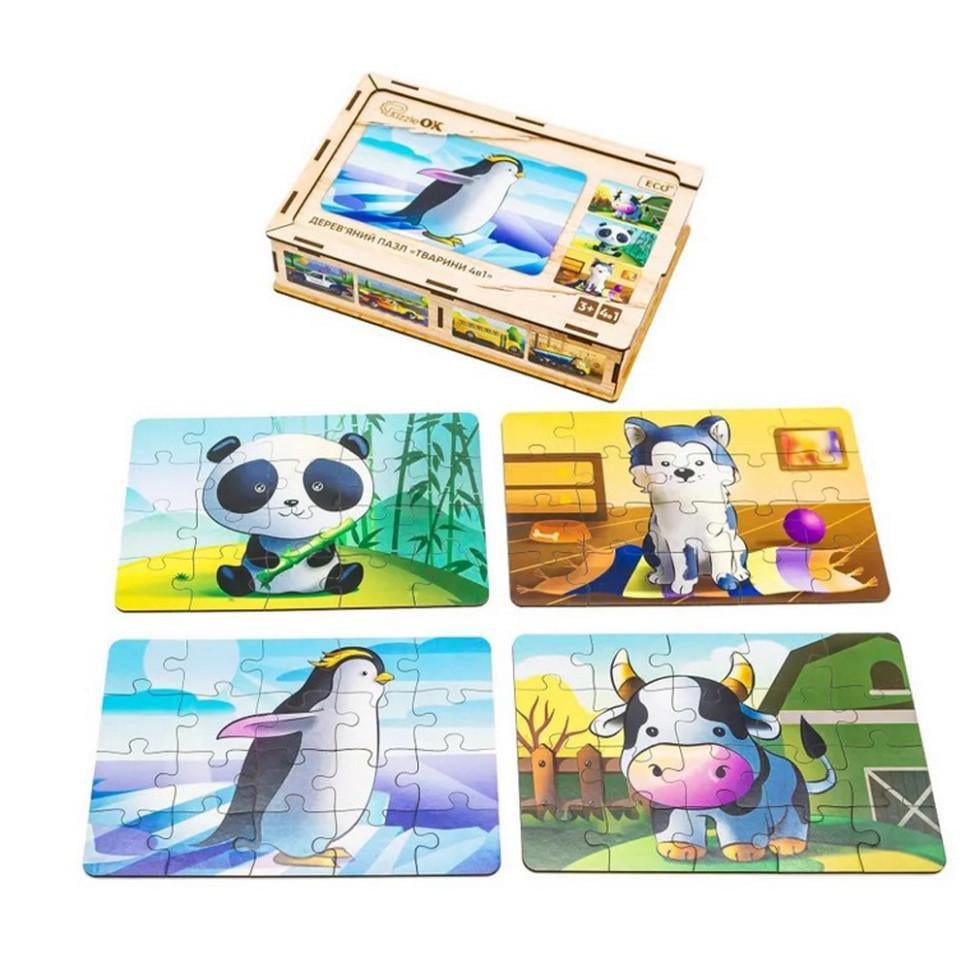 Пазл дитячий дерев'яний Тварини 4 в 1 Puz-10369 80 ел. (RLT52639)