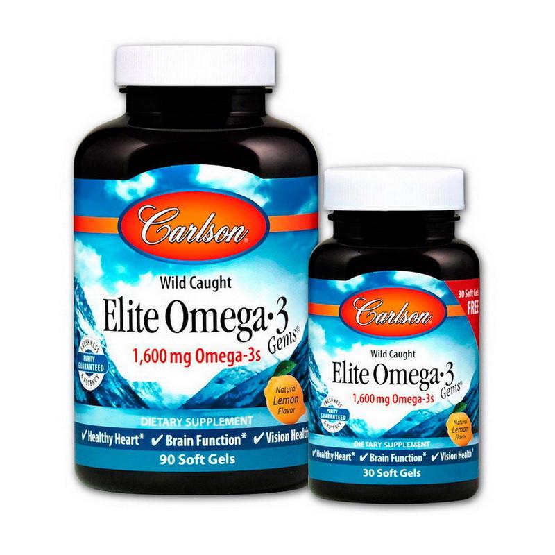 Рыбий жир Carlson Labs Elite Omega 3 1600 мг Wild Caught 90+30 капс. Лимон (1910637654)