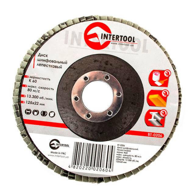 Диск шлифовальный Intertool BT-0206 лепестковый 125x22 мм зерно K60 (10826165)