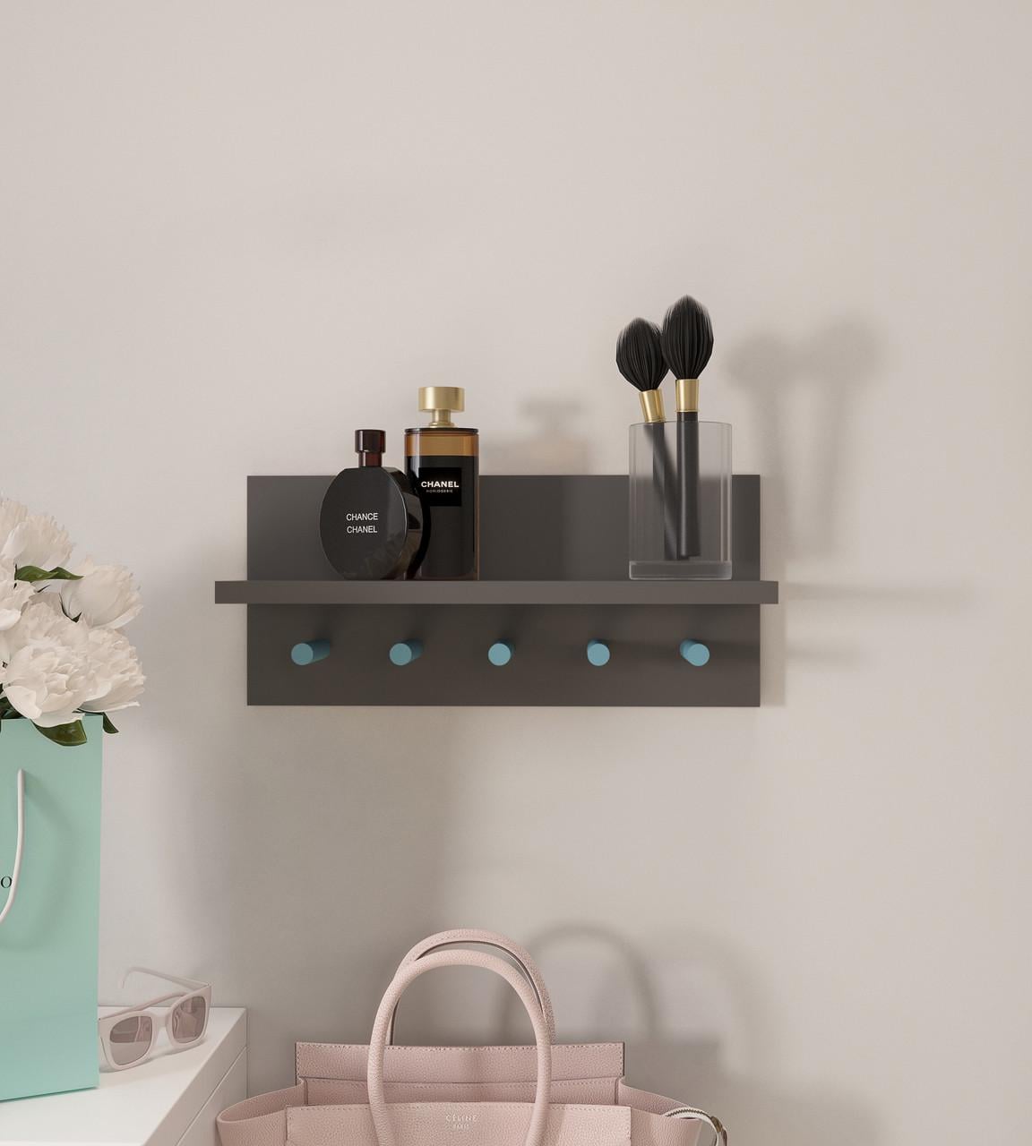 Ключница настенная W-3 400х116х180 мм Антрацит/Нагель Синий