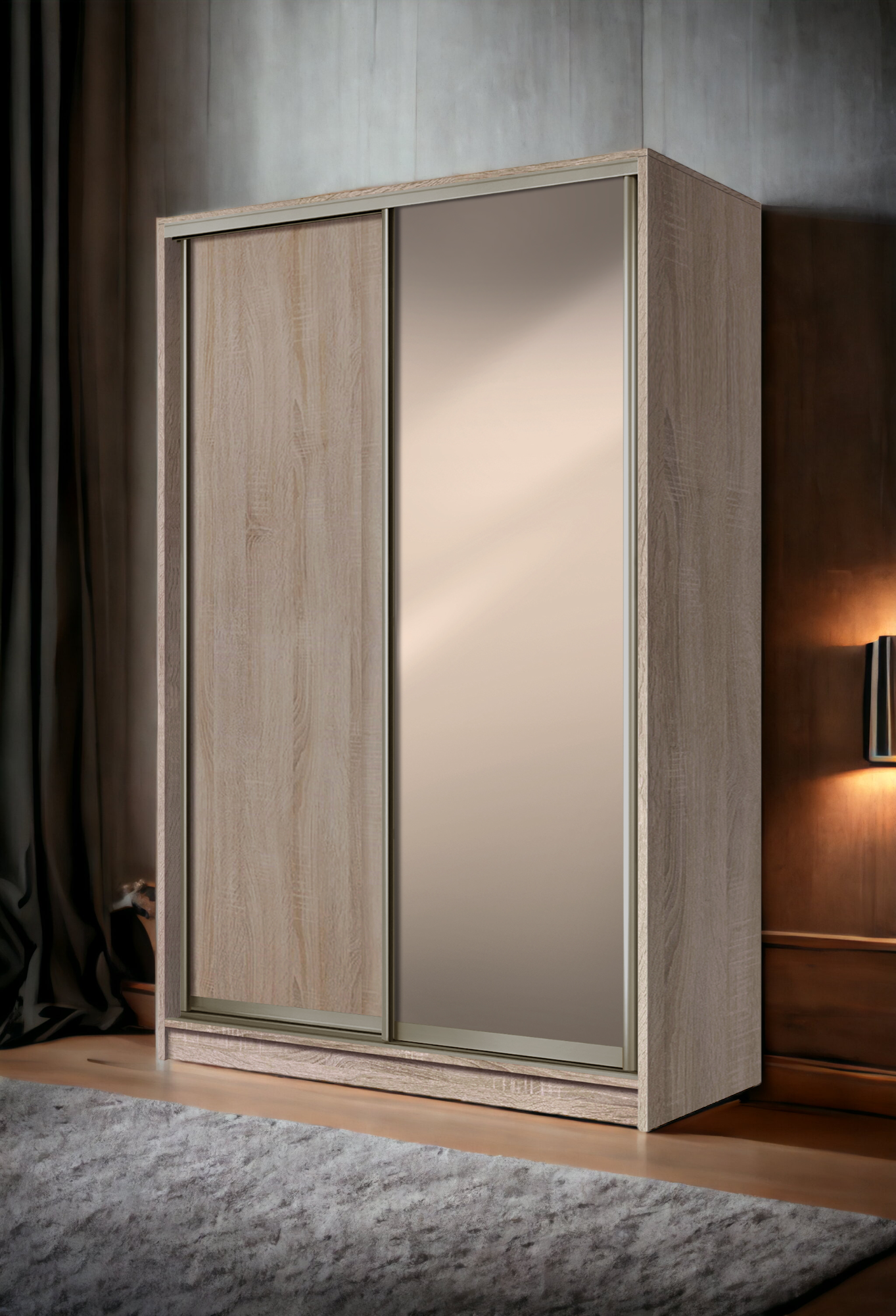 Шкаф-купе двухдверный SENAM E-Line ДСП с зеркалом 150х60х240 см Дуб Винтаж Оксид