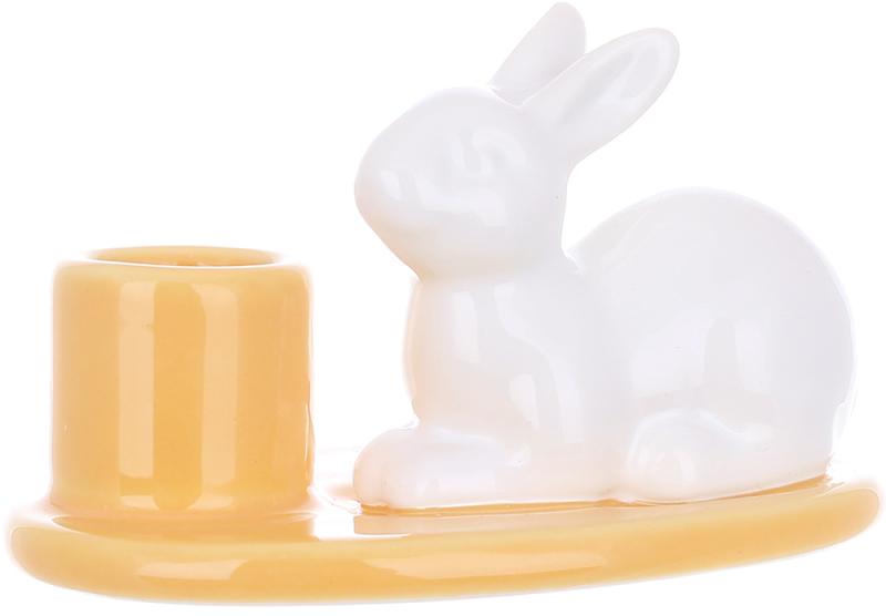Подсвечник керамический Белый Кролик 10х6,5х6,5 см Бело-желтый