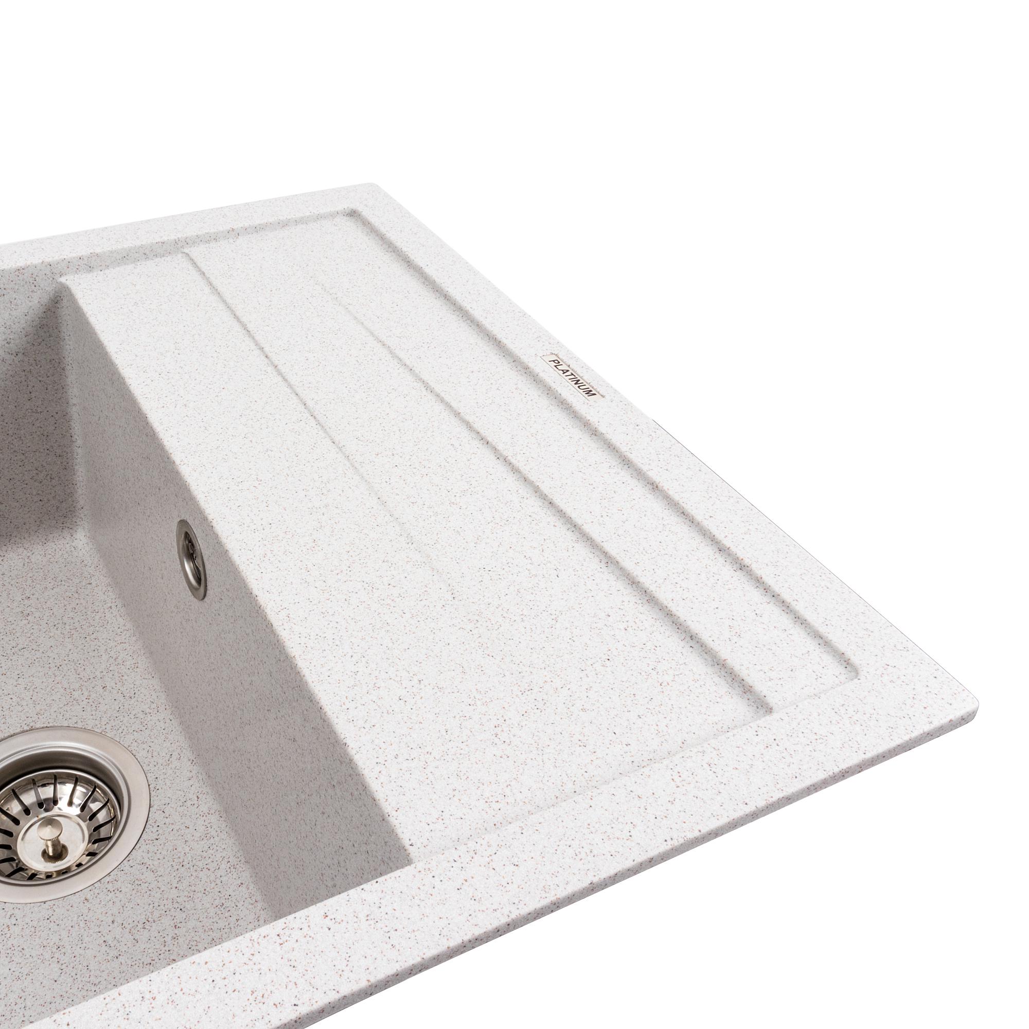 Мийка кухонна Platinum PLS-A42106 гранітна прямокутна 700x500 мм Білий (25969701) - фото 3