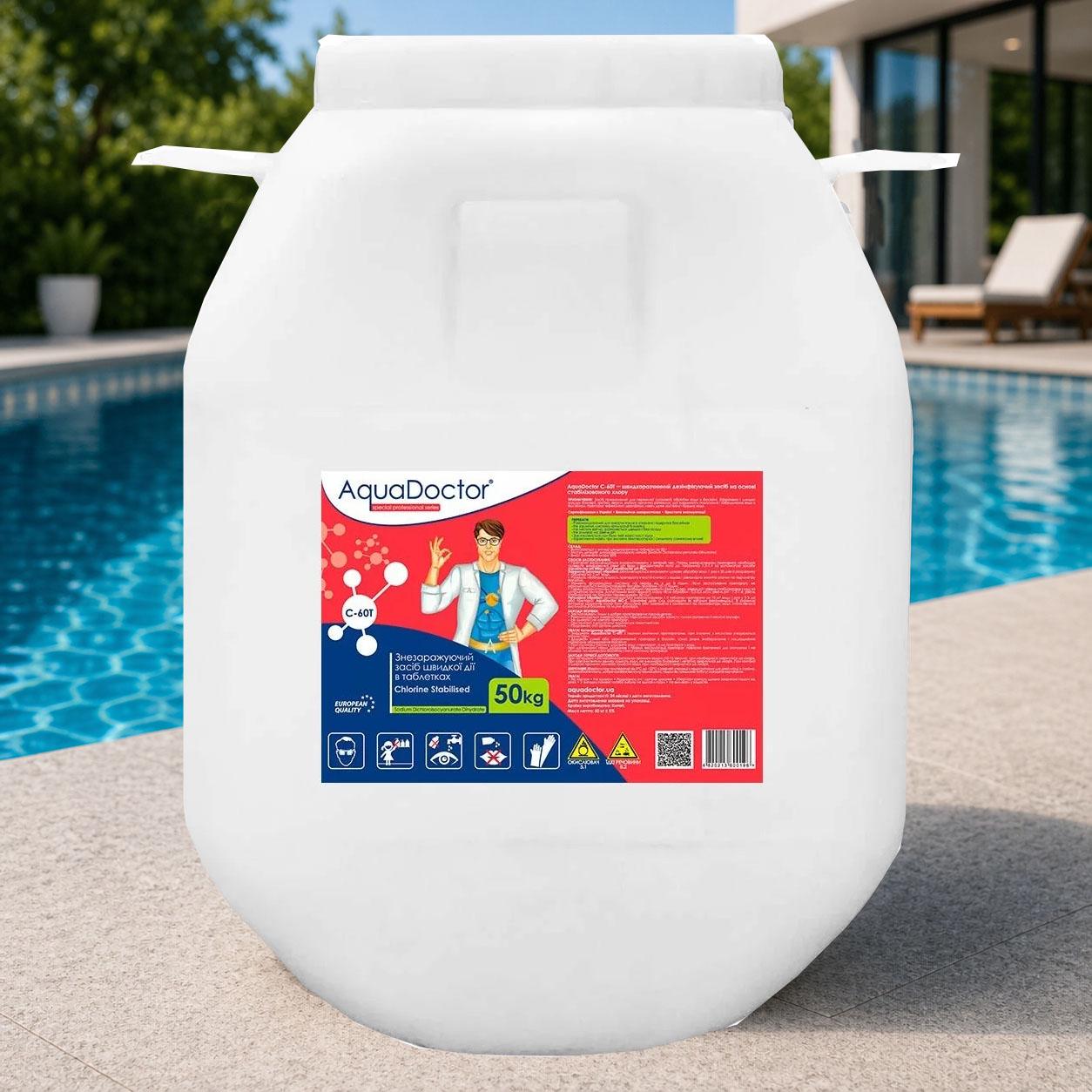 Дезинфектант на основе хлора AquaDoctor C-60T быстродействующий в таблетках по 20 гр 50 кг (2737)