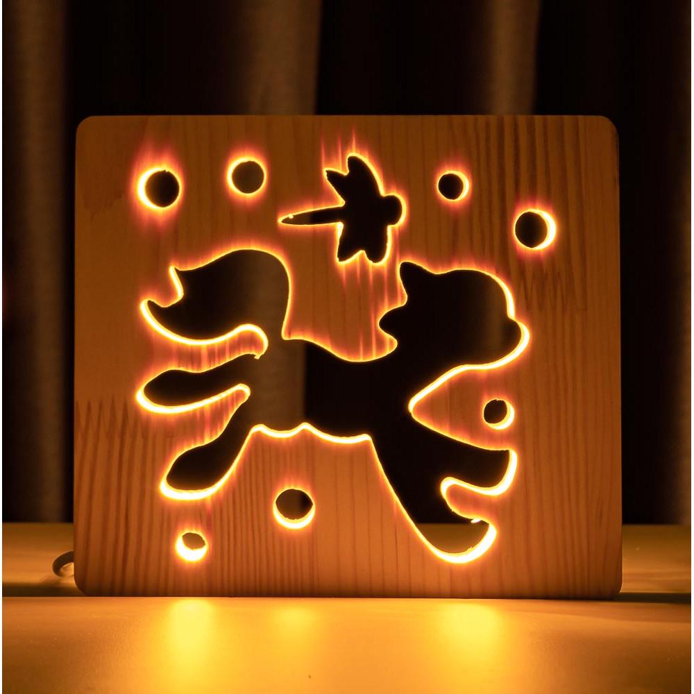 Ночник из дерева ArtEco Light LED Пони и стрекоза с пультом Белый теплый (1020394)