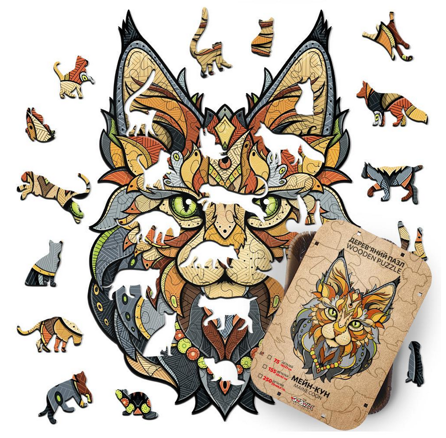 Пазл деревянный фигурный THEGRAVIX Серия животные Мейкун 250 деталей Пазл деревянный фигурный THEGRAVIX Серия животные Мейкун 250 деталей