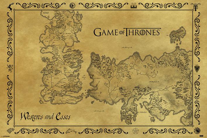 Постер плакат Игра Престолов Антикварная Карта/Game Of Thrones Antique Map 61x91,5 см