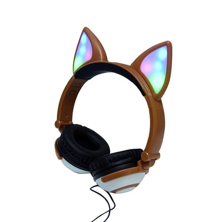 Наушники LINX Bear Ear Headphone с ушками Лисички LED Коричневый (SUN2653)