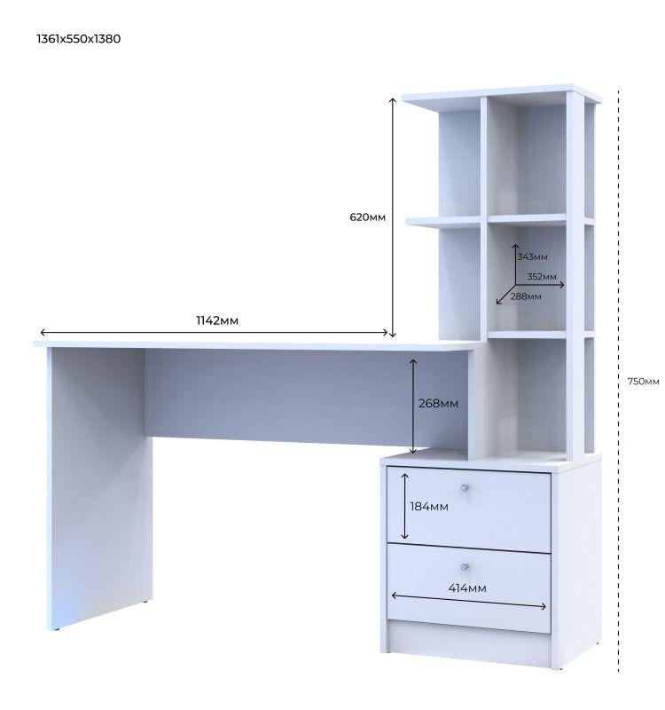Компьютерный стол Doros Т7 136х55х138 см Белый (DRS-011328) - фото 6 Компьютерный стол Doros Т7 136х55х138 см Белый (DRS-011328) - фото 6