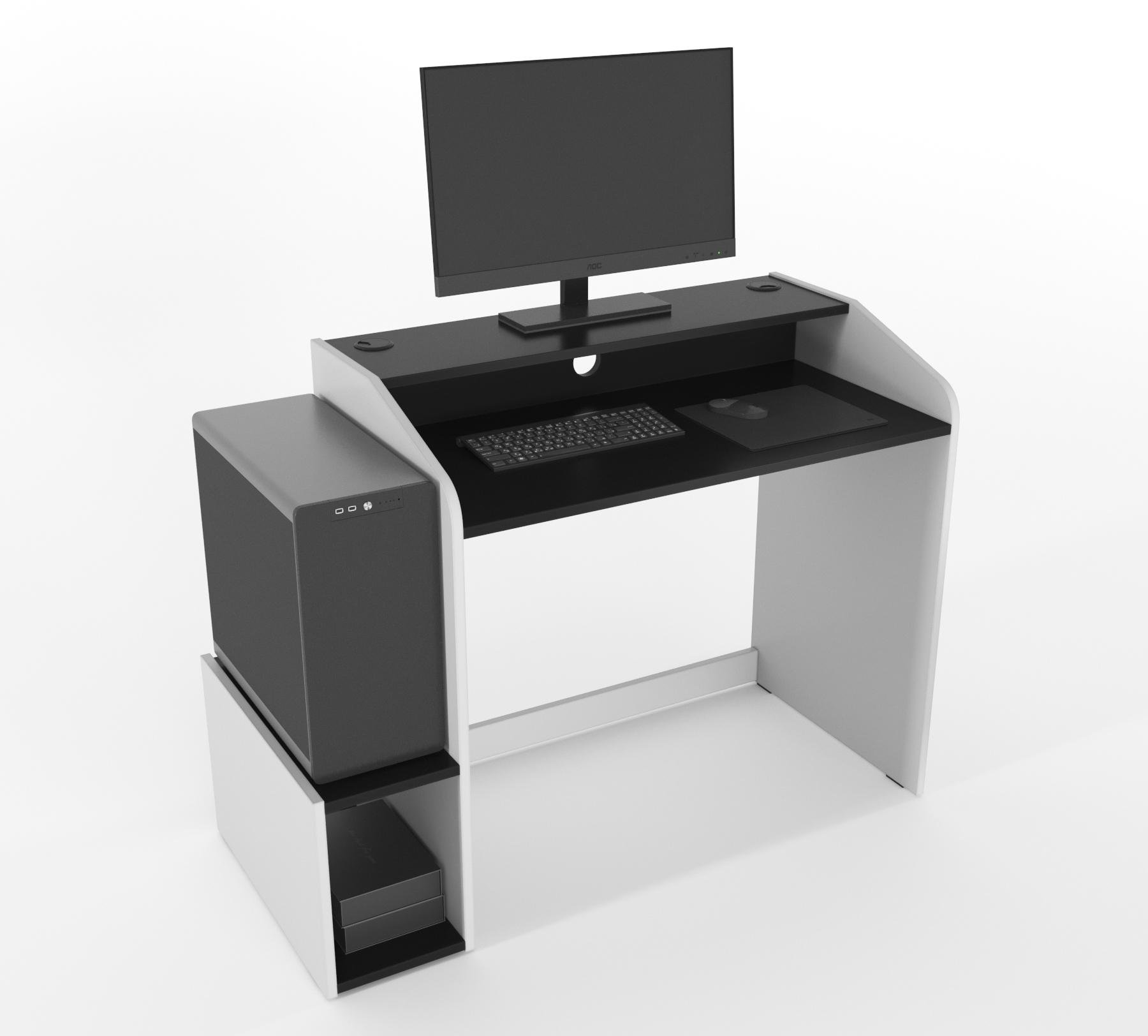 Стол геймерский эргономичный Zeus Wakanda W6 ЛДСП Бело-черный (W6)