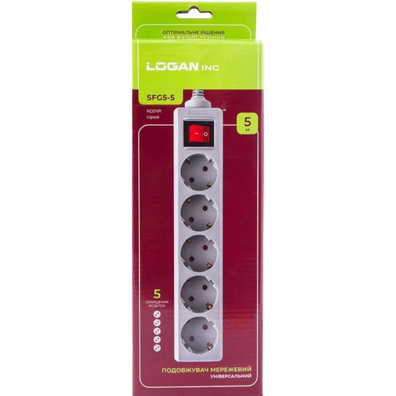 Сетевой фильтр-удлинитель Logan SFG5-5 5 розеток 5 м Gray (28690338) - фото 3 Сетевой фильтр-удлинитель Logan SFG5-5 5 розеток 5 м Gray (28690338) - фото 3
