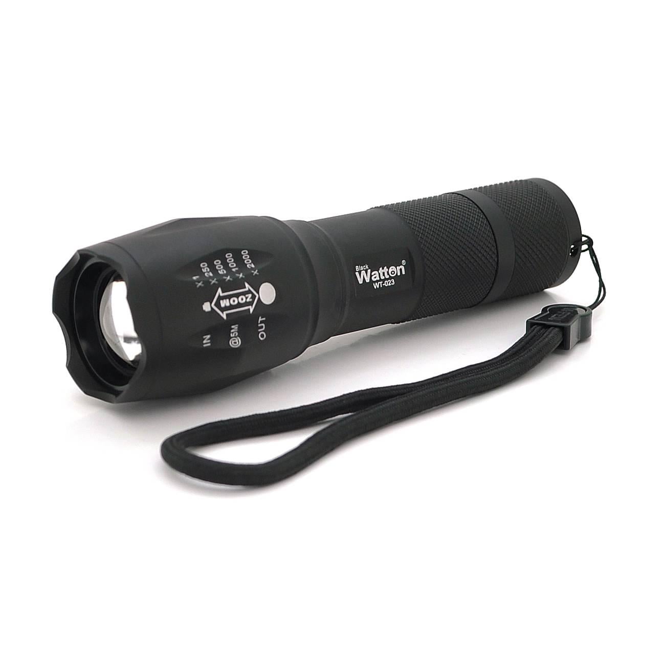 Ліхтар ручний Watton WT-023 1LED Cree T6 3W 5 режимів ZOOM 18650/2800mah перехідник 3хAAA IP44 СЗУ 130х33х28 мм Black (28524)