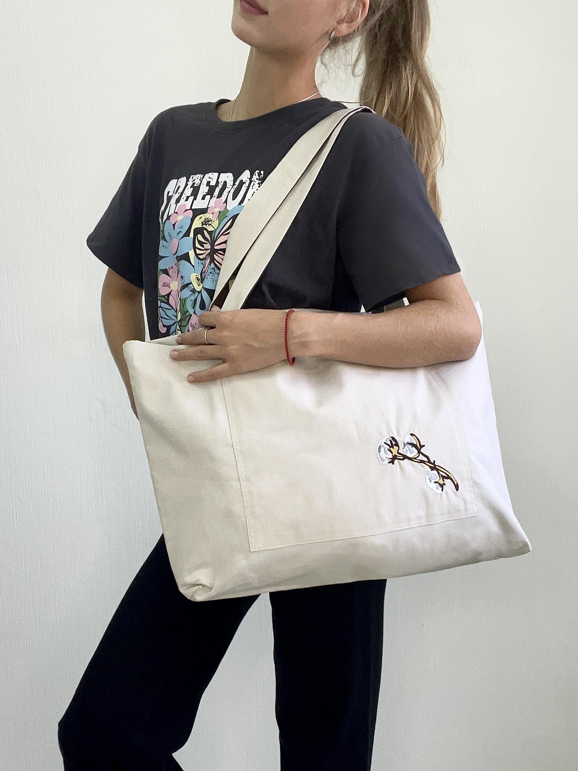 Велика сумка-шопер 59х45см з вишивкою "Бавовна" - фото 2 Велика сумка-шопер 59х45см з вишивкою "Бавовна" - фото 2