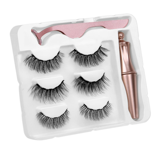 Набор многократных ресниц подводки и пинцета для дневного и вечернего макияжа 3 пары (29448)