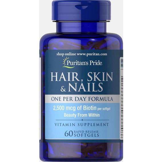 Комплекс для кожи волос ногтей Puritan's Pride Hair Skin & Nails One Per Day Formula 60 Softgels