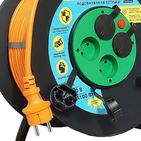 Подовжувач на котушці SVITTEX з термозахистом та захистом IP44 40 м 2х2,5 мм2 4100 Вт 16А 250 В (SV-020-О-IP44) - фото 4