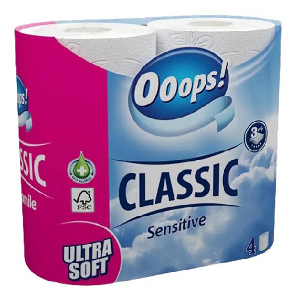 Туалетная бумага Ooops! Classic Sensitive 3 слоя 4 рулона