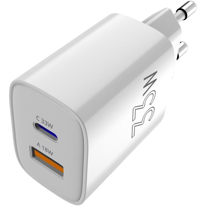 Зарядное устройство для Sigma mobile X-power PS33-01 33W GaN USB-C/USB-A PD 3.0 QC 3.0 White (657750)