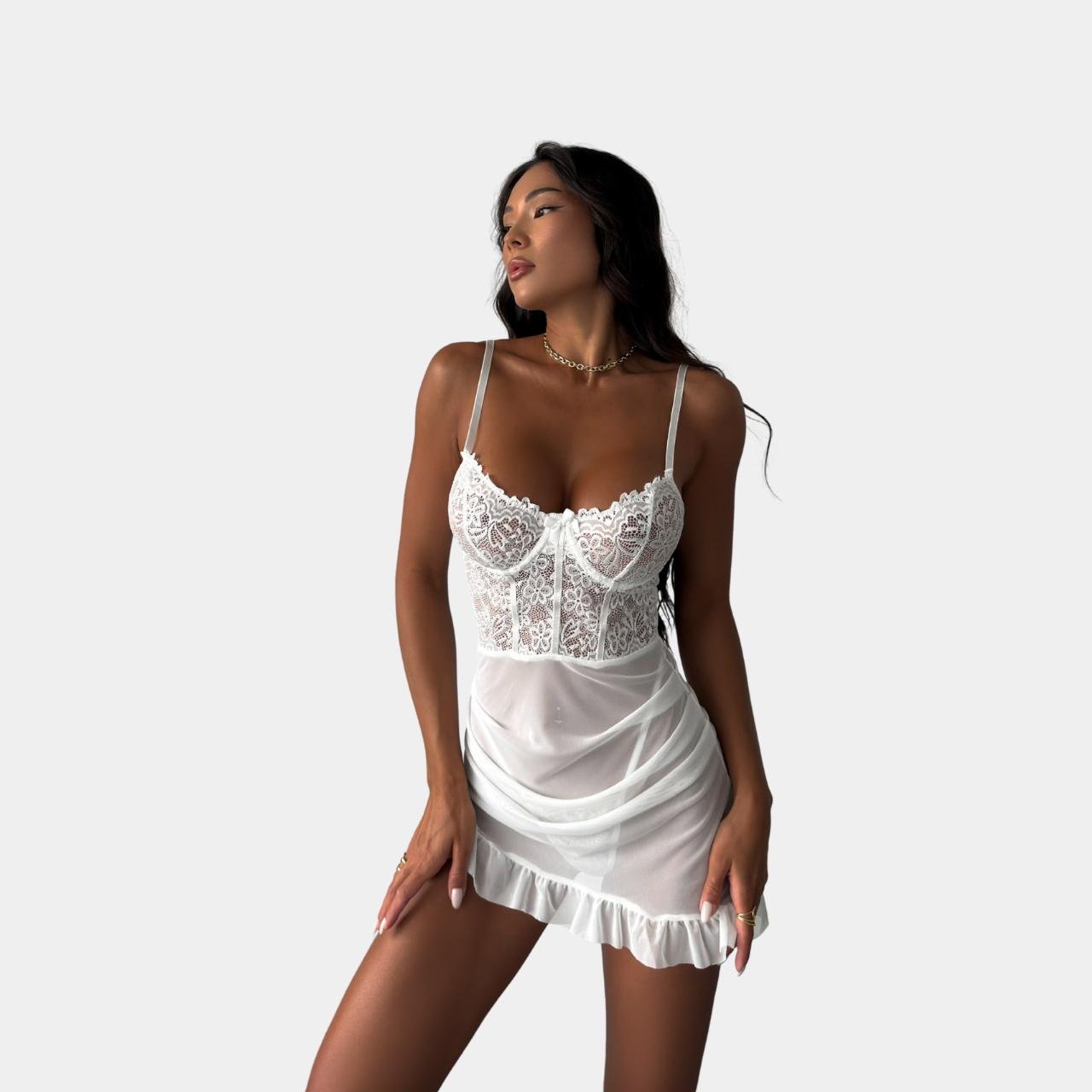 Пеньюар жіночий мереживний з трусиками M Білий (065/112)