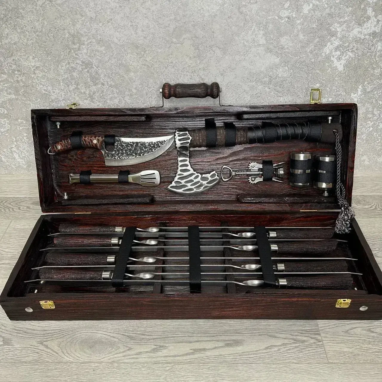 Набор шампуров Буревий ручной работы в деревянном кейсе (2730766355)