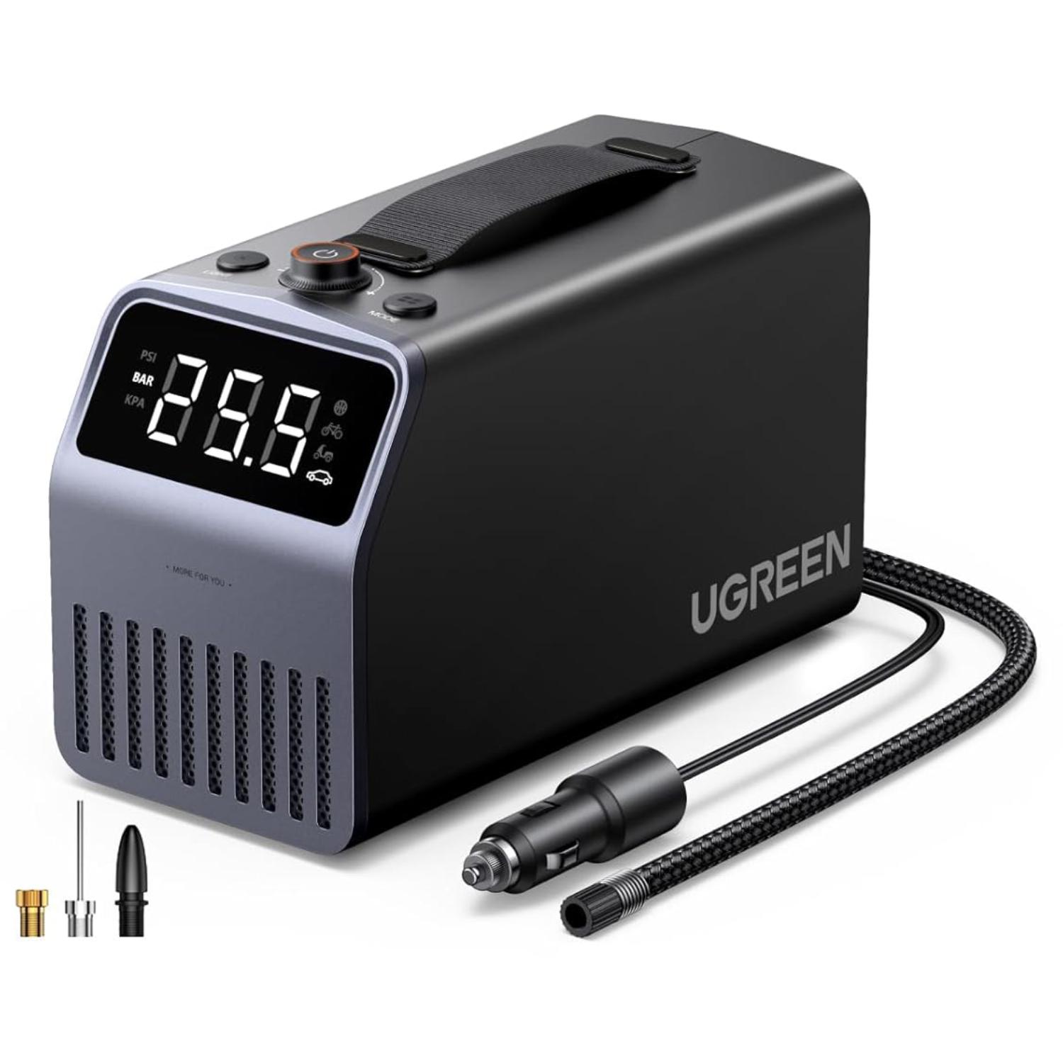 Компрессор автомобильный UGREEN ET722 3 м/12 В/120 Вт для клапанов Schrader и Presta автоостановка Черный (15627)