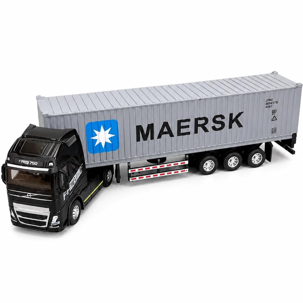 Игрушечная машинка металлическая Фура-контейнеровоз Volvo FH16 инерционная со светом и звуком 31 см (35245505)