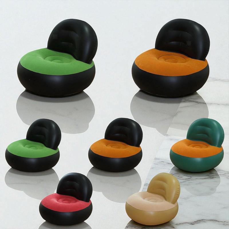 Кресло надувное Lazy Couch флокированное покрытие 105х105х65 см Бежевый - фото 2