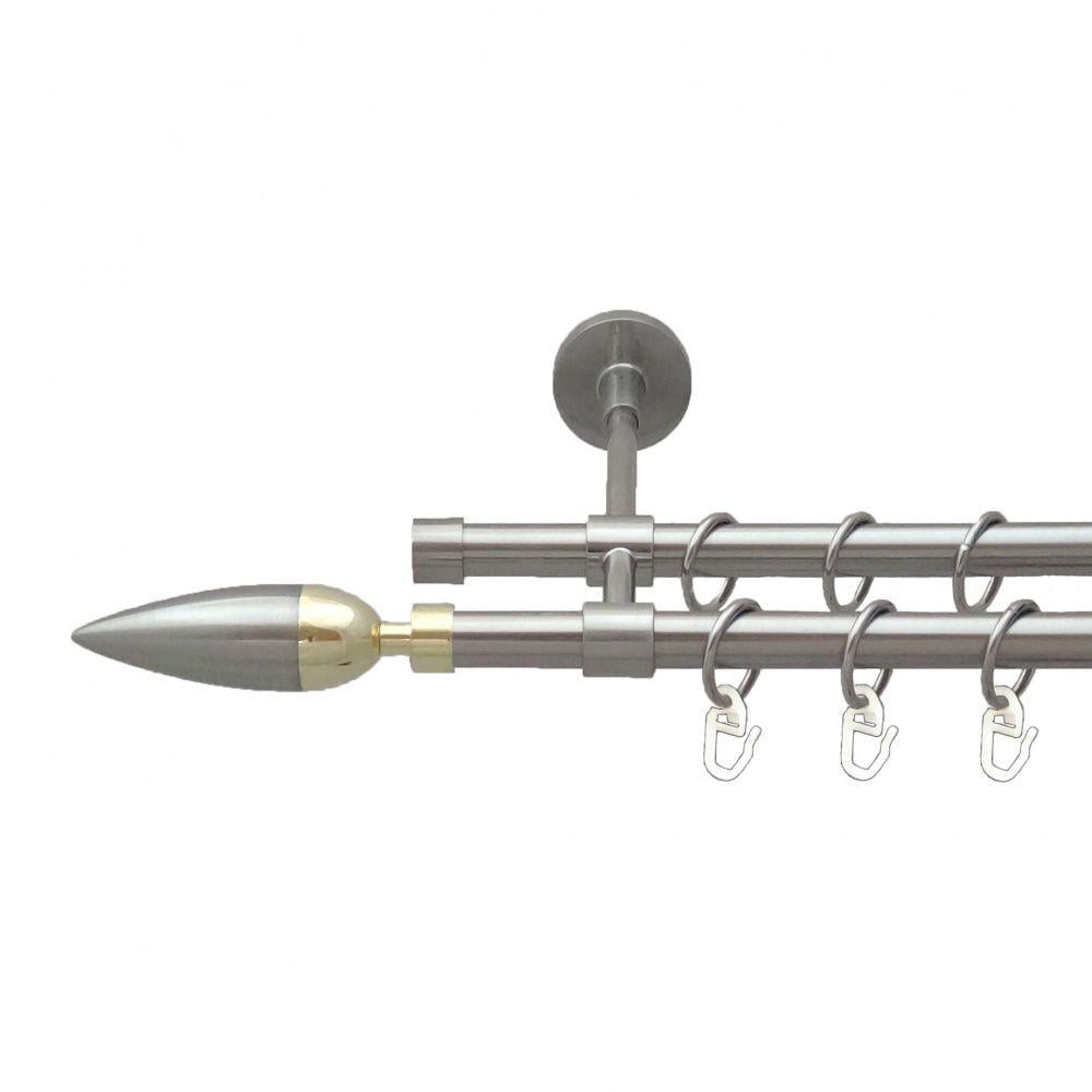 Карниз Orvit Лінея металевий дворядний закритий гладка труба кільце металеве 16/16 мм 160 см Нержавіюча сталь (5503207)