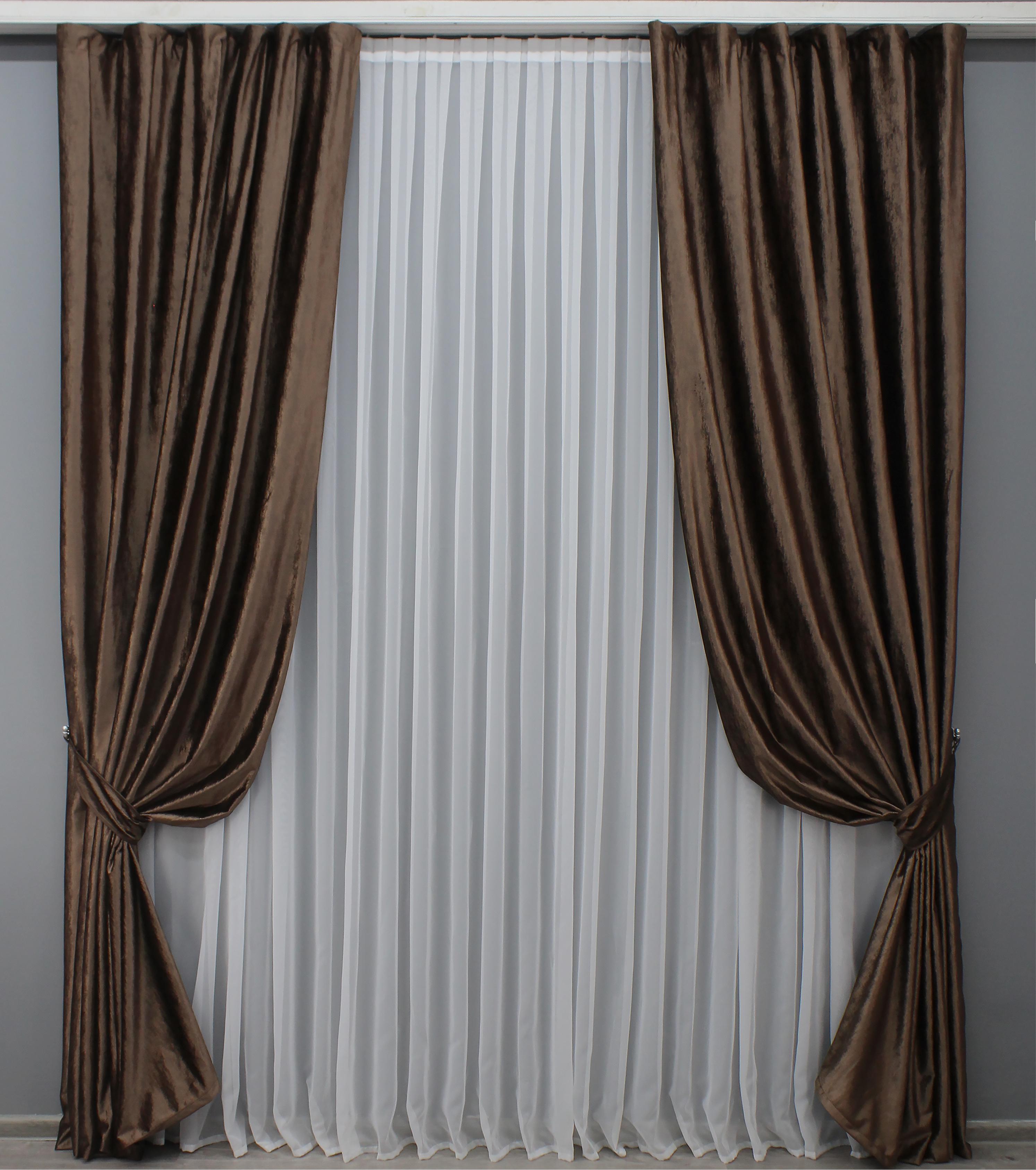 Комплект готовых штор VR-Textil Бархат №1443ш 150х275 см 2 шт. Коричневый (33-0308) - фото 1 Комплект готовых штор VR-Textil Бархат №1443ш 150х275 см 2 шт. Коричневый (33-0308) - фото 1