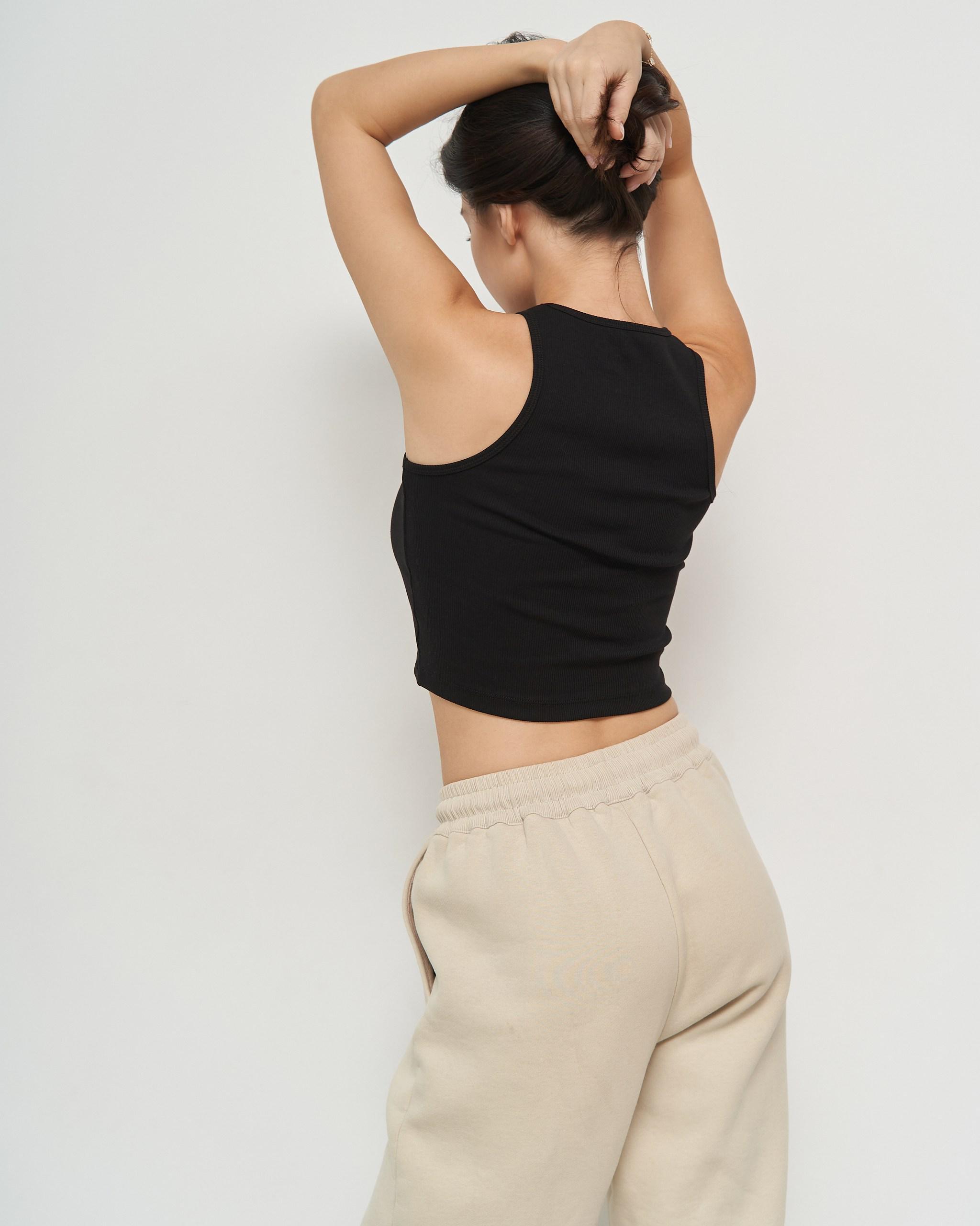 Майка/кроп-топ женская короткая в рубчик L Черный (26814) - фото 2 Майка/кроп-топ женская короткая в рубчик L Черный (26814) - фото 2