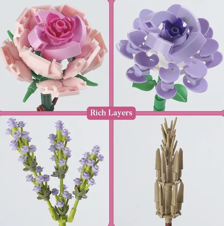 Конструктор букет цветов из розы/лаванды и камелии 393 дет. - фото 4