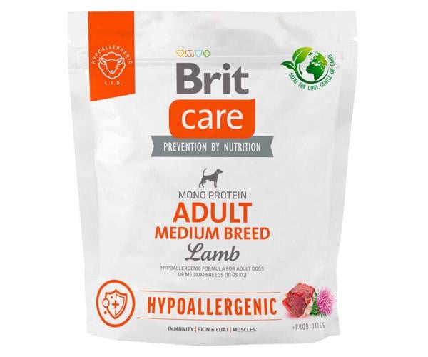 Корм сухий для собак середніх порід Brit Care Dog Hypoallergenic Medium Breed з ягняти монопротеїновий гіпоалергенний 1 кг