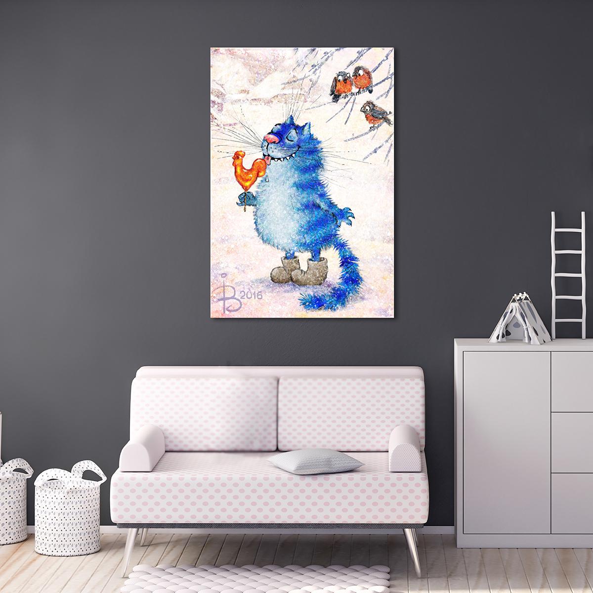 Модульная картина Сладкая жизнь Кот и петух 1 модуль 60x90 см