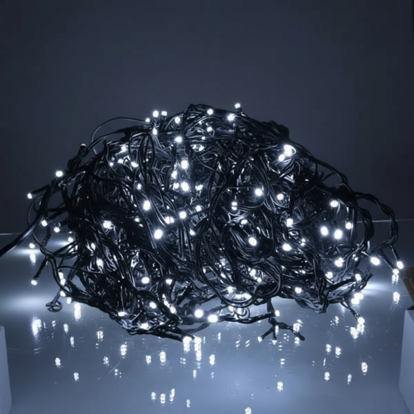 Гирлянда сетевая Бахрома уличная 25 м 405 LED диодов от сети черный провод свет Белый (25MBW)