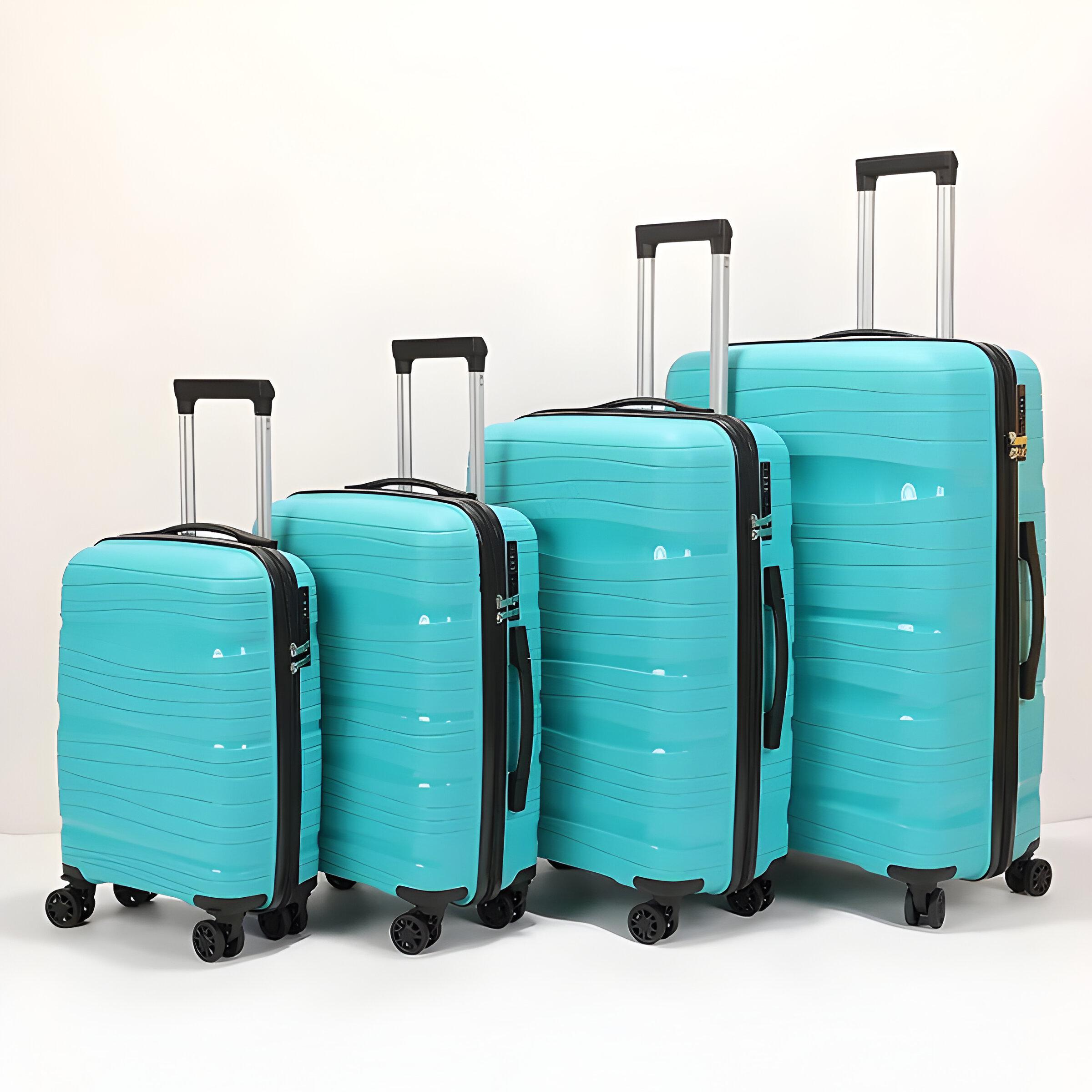 Набор из четырех чемоданов ABS-пластик с кодовым замком Бирюзовый (PP002)