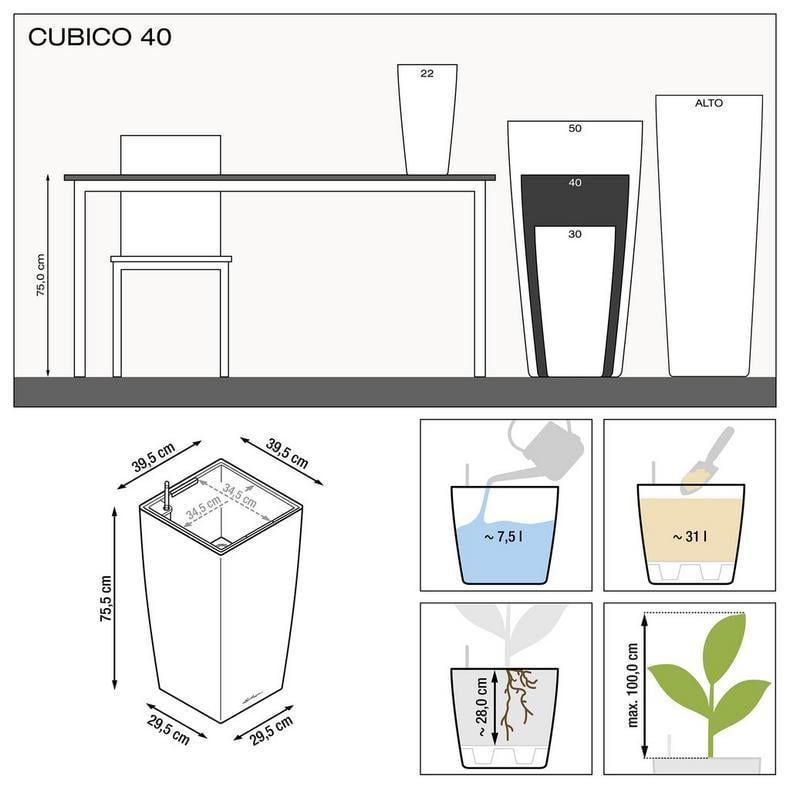 Умный горшок Lechuza Cubico Premium 40 квадратный 31 л 40x76 см Белый - фото 3