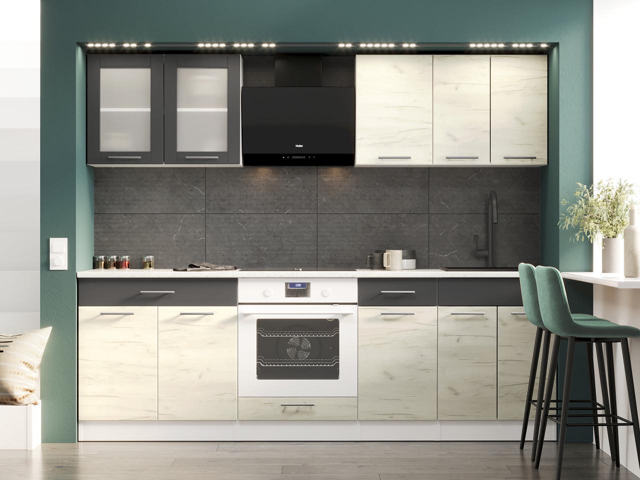 Кухня готовая Эверест №3 Эко Нова без столешницы 2,4 м Крафт белый/Графитовый (27003.01) - фото 3 Кухня готовая Эверест №3 Эко Нова без столешницы 2,4 м Крафт белый/Графитовый (27003.01) - фото 3